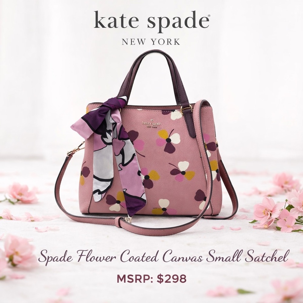 Kate Spade Spade Flower Coated Canvas sm Satchel Pink Multi Crossbody w Scarf
